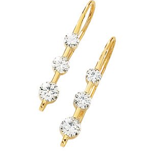 14kt Yellow Gold 1 ctw Created Moissanite 3 Stone Earring