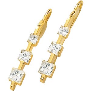 14kt Yellow Gold 1.2 ctw Created Moissanite 3 Stone Earring