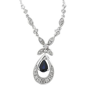 14kt White Gold Blue Sapphire & .25 ctw Diamond Necklace