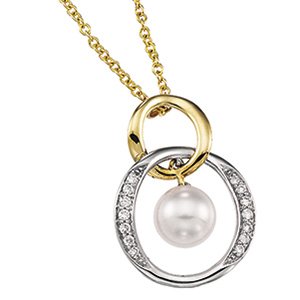 14kt Two Tone Gold Akoya Pearl & Diamond Necklace