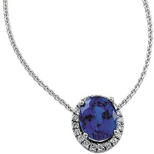 14kt Two Tone Chatham Created Blue Sapphire & .50 ctw Diamond Necklace