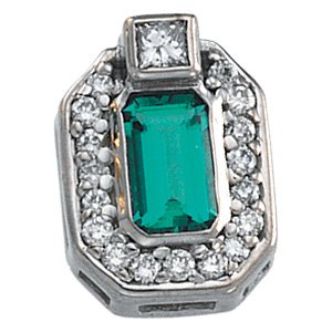 14kt White Gold Chatham Emerald & .13 ctw Diamond Pendant