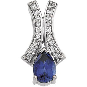 14kt White Gold Chatham Created Sapphire & Diamond Pendant