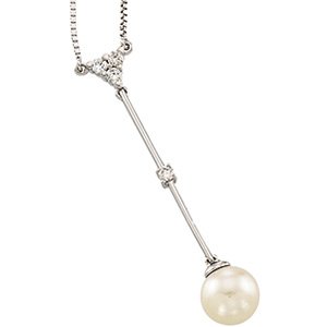 14kt White Gold Freshwater Cultured Pearl & Diamond Necklace