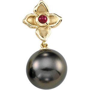14kt Yellow Gold Tahitian Pearl & Ruby Pendant