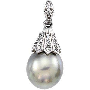 14kt White Gold Tahitian Pearl & Diamond Pendant