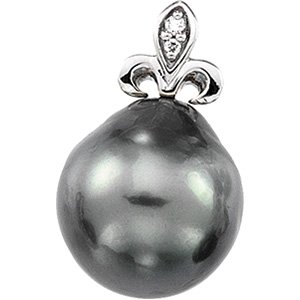 14kt White Gold Tahitian Pearl & Diamond Pendant