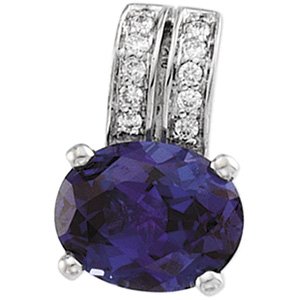 14kt White Gold Created Alexandrite & Diamond Pendant