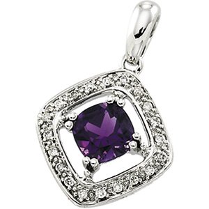 14kt White Gold Amethyst & Diamond Pendant