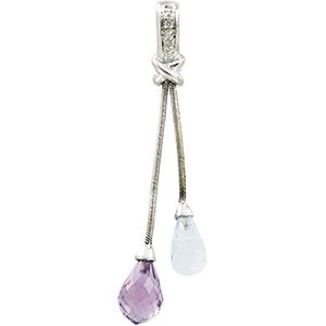 14kt White Gold Swiss Blue Topaz, Amethyst & Diamond Pendant