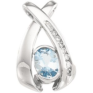 14kt White Gold Aquamarine & Diamond Pendant