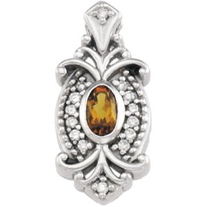 14kt White Gold Citrine & Diamond Pendant