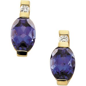 14kt Yellow Gold Chatham Created Alexandrite & Diamond Earring
