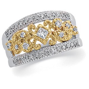 14kt Two Tone Gold Diamond Bridal Anniversary Band Ring