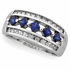 14kt White Gold Blue Sapphire Diamond Anniversary Band