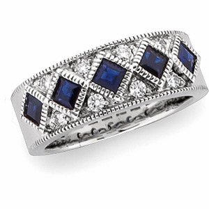 14kt White Gold Diamond & Sapphire Anniversary Band Ring