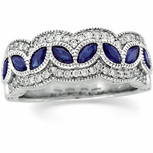 14kt White Gold Diamond & Sapphire Anniversary Band Ring