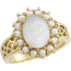 14kt Yellow Gold Opal & Cultured Pearl Ring