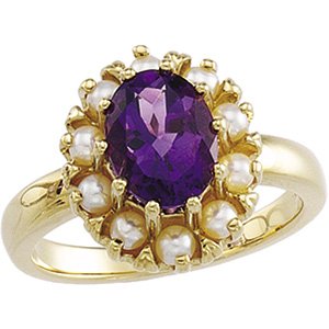 14kt Yellow Gold Amethyst & Pearl Ring