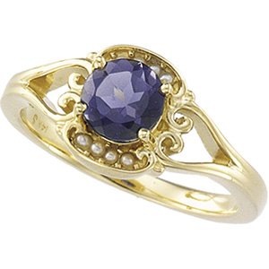 14kt Yellow Gold Iolite & Cultured Pearl Ring
