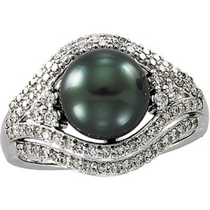 14kt White Gold Tahitian Pearl & Diamond Ring