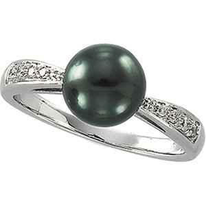 14kt White Gold Tahitian Pearl & Diamond Ring