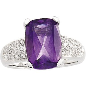 14kt White Gold Amethyst & Diamond Ring