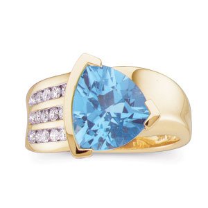 14kt Yellow Gold Swiss Blue Topaz & Diamond Ring