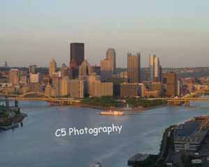 Pittsburgh Skyline at Sunset (Pitt010) - 8x10 Matted Photograph