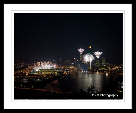 Pitsburgh 21a - Full Moon and Fireworks for Steelers Photograph
