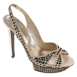 black & white open toe sling backs