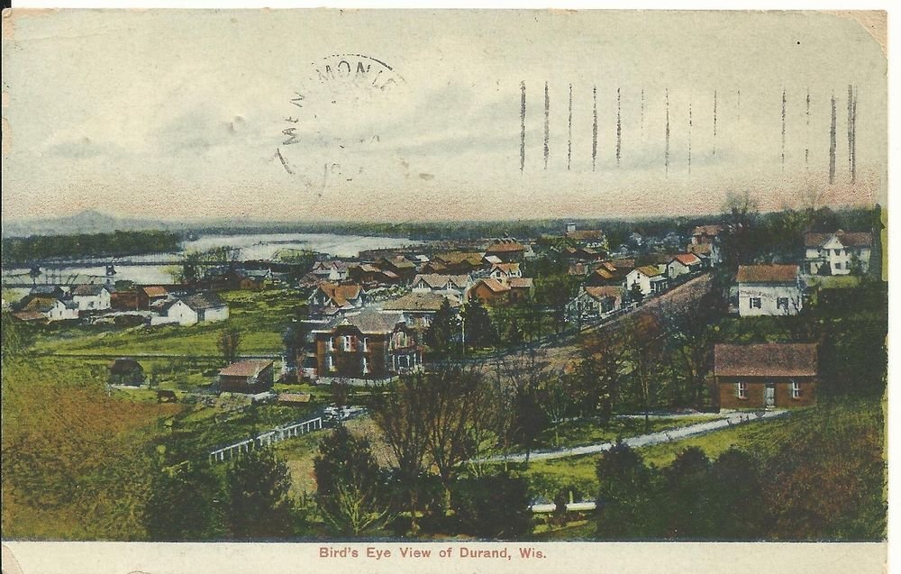 Durand WI Wisconsin Vintage Postcard Birds Eye View Divided 1907 Posted Printed