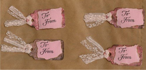 Set of 4 Pink and Brown Handmade Gift Tags