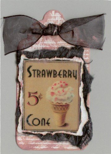 50's Style Strawberry Cone Handmade Scrapbook Tag