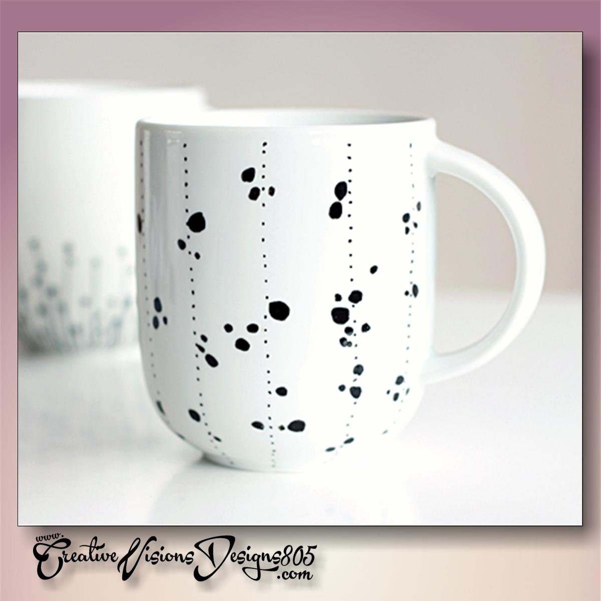 STRIPES AND DOTS - hand decorated coffee mug
