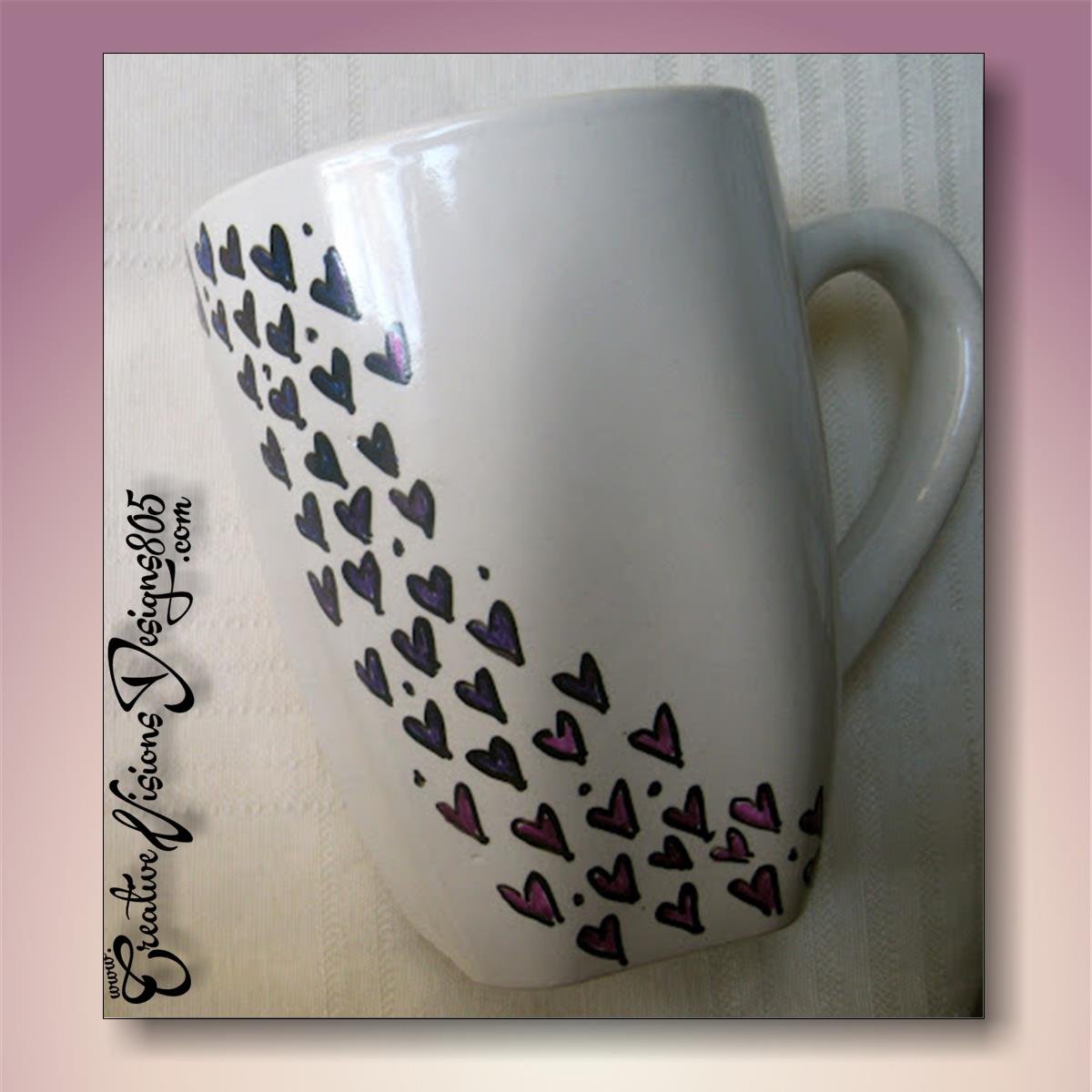 FOLLOW THE HEARTS - hand decorated coffee mug