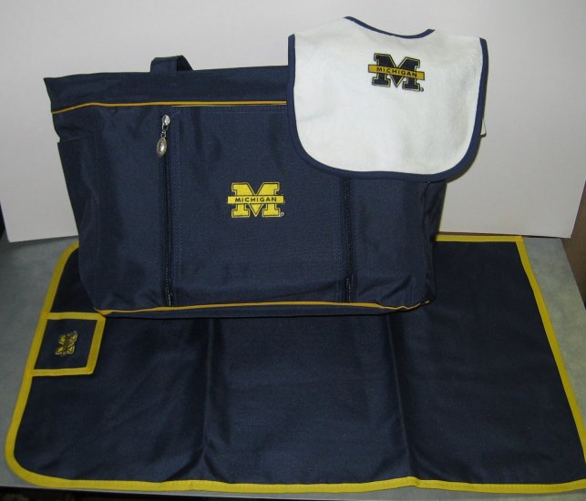 Michigan Wolverines baby diaper bag set