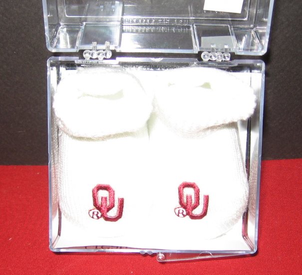 OU Oklahoma Sooners newborn baby booties white