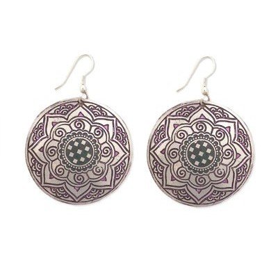 INDIA STAR PURPLE RUSTIC METAL DISC EARRINGS