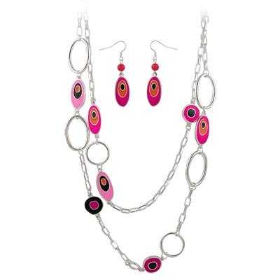 DESIGNER STYLE OVAL MEDALLIONS DOUBLE ROW NECKLACE SET