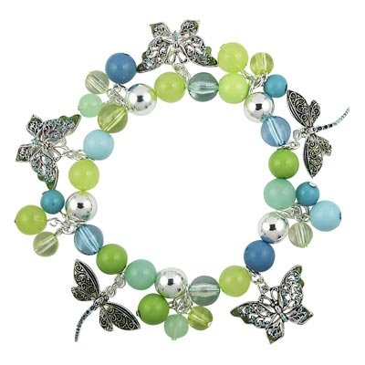 PRETTY BUTTERFLY DRAGONFLY CRYSTAL & BEADED BRACELET