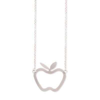 JUICY POLISHED SILVER LARGE APPLE PENDANT NECKLACE