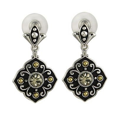 DESIGNER MALTESE CROSS SMOKEY CRYSTAL POST EARRINGS