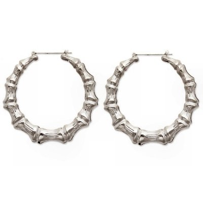 SUPER LARGE BAMBOO DOOR KNOCKER SILVER HOOP EARRINGS