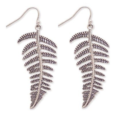 DESIGNER STYLE FERN TREE LEAF SILVER DANGLE EARRINGS