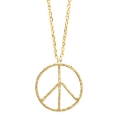 HAMMERED RETRO MATTE GOLD LARGE PEACE SIGN NECKLACE
