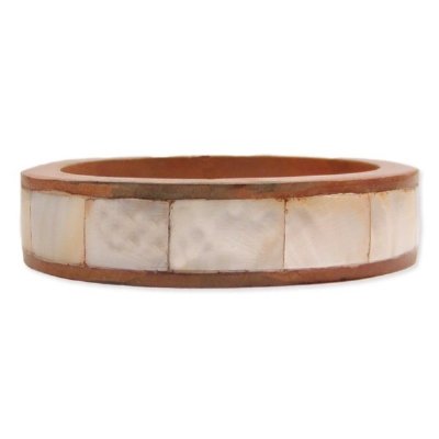 NEW INLAID MOTHER OF PEARL COCOA WOOD BANGLE BRACELET
