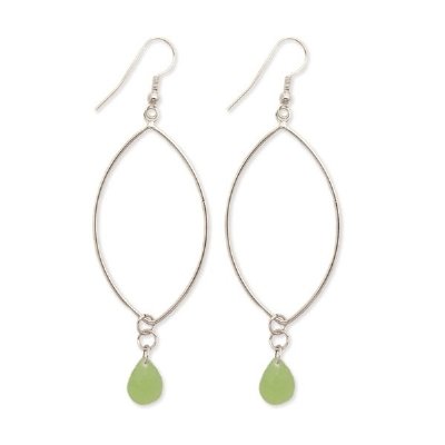 LARGE DESIGNER STYLE GREEN BEADED HOOP DANGLE EARRINGS