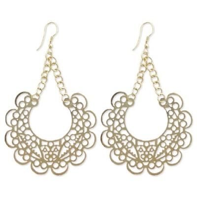 LONG SCROLLED FILIGREE POLISHED GOLD DANGLE EARRINGS