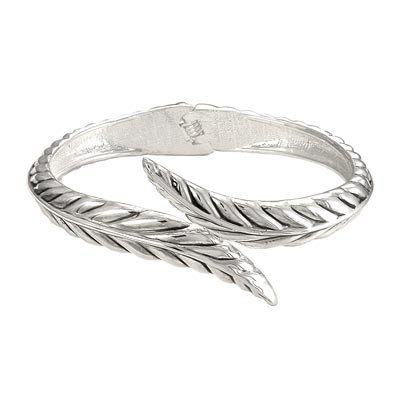 DESIGNER SILVER TONE LEAF HINGED BANGLE BRACELET